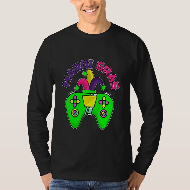 Kids Video Game Controller Jester Mardi Gras Gamin T-Shirt (Vorderseite)