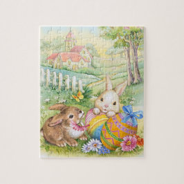 Kids Vintag Osterblichen Bunnies Puzzle