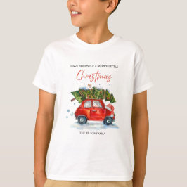 Kids Vintage Weihnachten T - Shirt - Rotes Auto mi