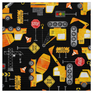 Kids Watercolor Construction Vehicles Fabric Stoff