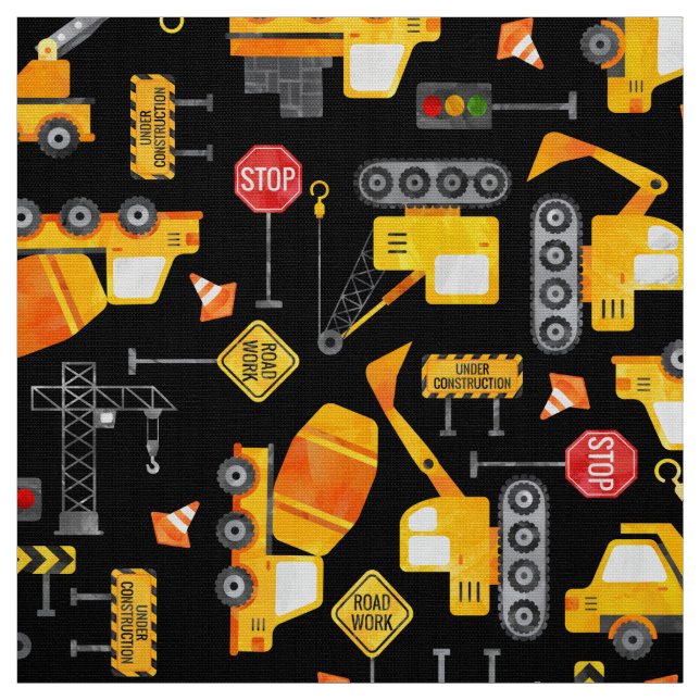Kids Watercolor Construction Vehicles Fabric Stoff (Muster)