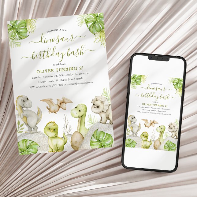 Kids Watercolor Dinosaur Birthday Party Einladung (Von Creator hochgeladen)
