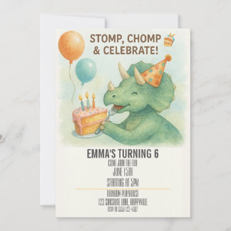 Kids Watercolor Dinosaurier Geburtstag Einladung