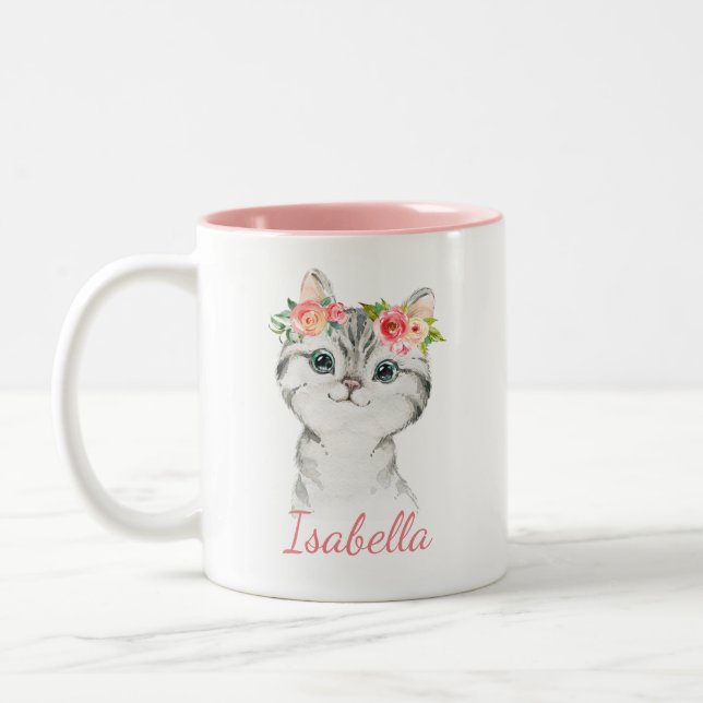 Kids Watercolor Kitten Tasse (Links)