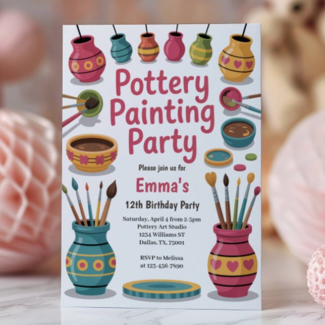 Kids Watercolor Pottery Painting Birthday Party Einladung (Von Creator hochgeladen)