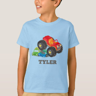Kids Watercolor Red Monster Struck Truck T-Shirt