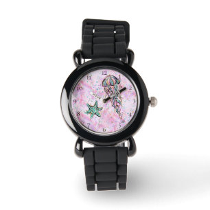 *~* Kids Watercolor Sea Beach Star Fish Jelly Fish Armbanduhr