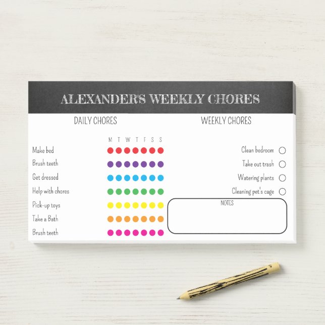 Kids Weekly Chores Post-It Notes Klebezettel (Auf Schreibtisch)