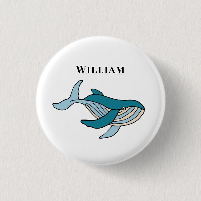 Kids Whale Klassischer Personalisierter Name Button (Vorderseite)