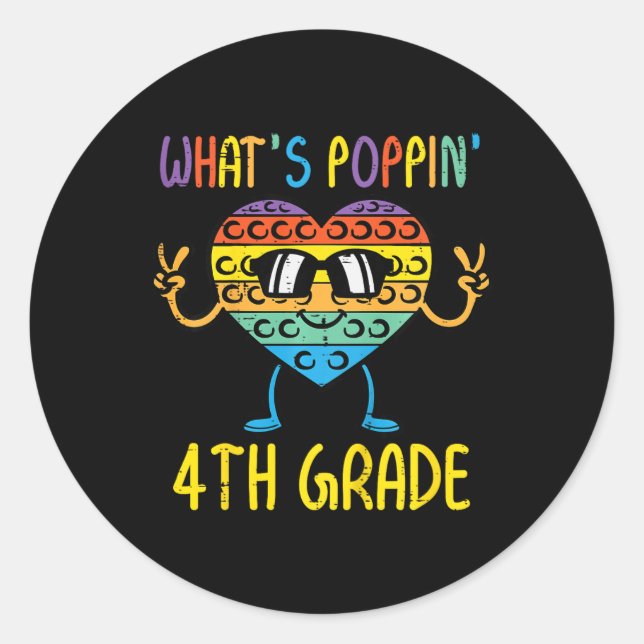 Kids Whats Poppin 4th Grade Heart Fidget Pop It Fi Runder Aufkleber (Vorderseite)