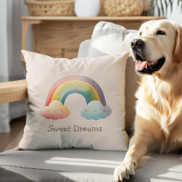 Kids Whimsical Pastel Rainbow in Clouds Kissen