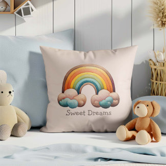 Kids Whimsical Pastel Rainbow in Clouds Kissen