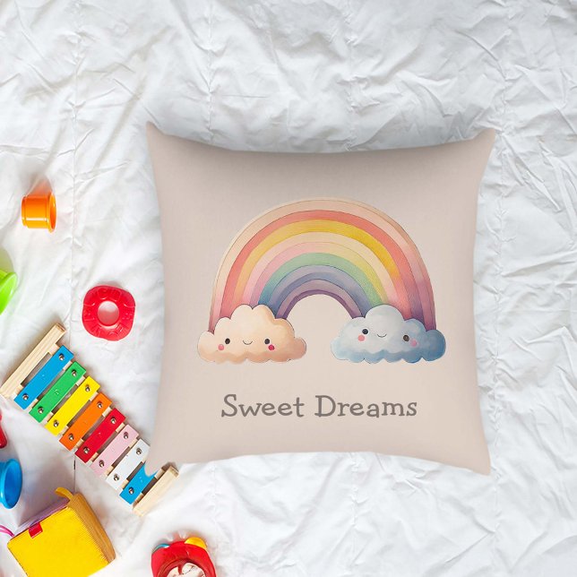Kids Whimsical Pastel Rainbow in Clouds Kissen (Von Creator hochgeladen)
