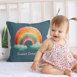 Kids Whimsical Pastel Rainbow in Clouds Kissen