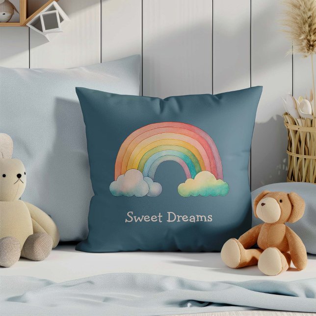 Kids Whimsical Pastel Rainbow in Clouds Kissen (Von Creator hochgeladen)