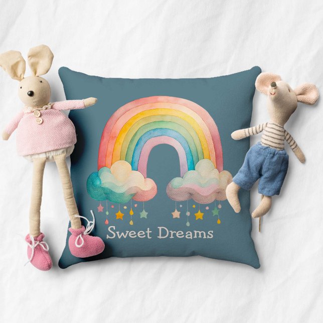 Kids Whimsical Pastel Rainbow in Clouds Kissen (Von Creator hochgeladen)