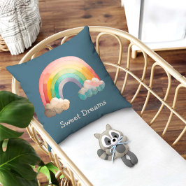 Kids Whimsical Pastel Rainbow in Clouds Kissen