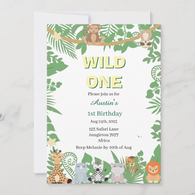 Kids Wild 1 1. Geburtstag Party Einladung (Vorderseite)