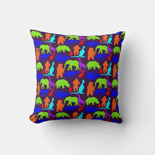 Kids Wild Animals farbenfroh hell Niedlich Kissen (Vorderseite)