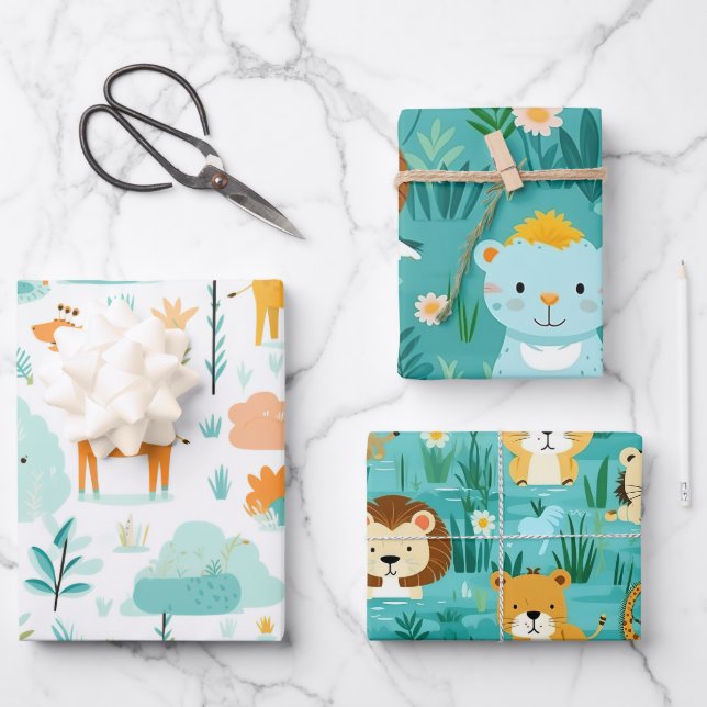Kids Wildlife Safari    Geschenkpapier Set (Vorderseite)