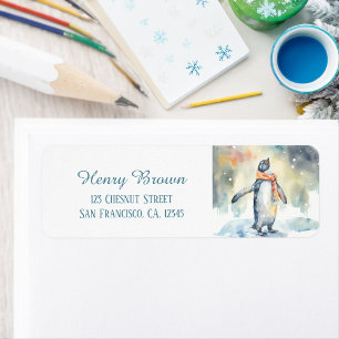 Kids Winter Watercolor Pinguin Rücksendeadresse