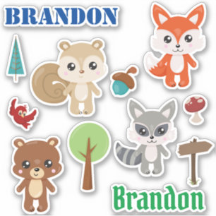 Kids Woodland Animals Personalisiert Spaß Set Aufkleber