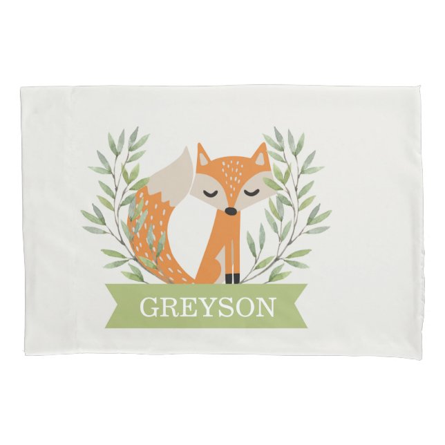 Kids Woodland Personalisiert Pillowcase - "Fox" Kissenbezug (Vorderseite)