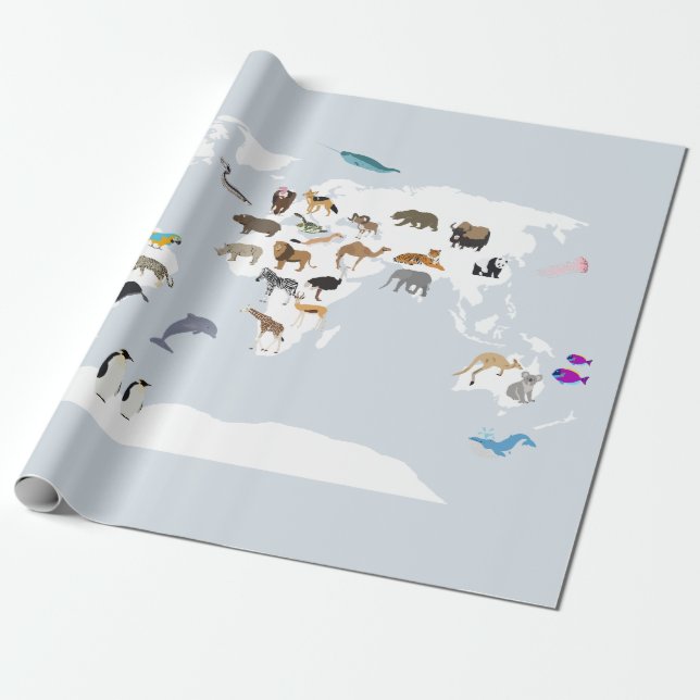 Kids World Map Animes Geschenkpapier (Ungerollt)