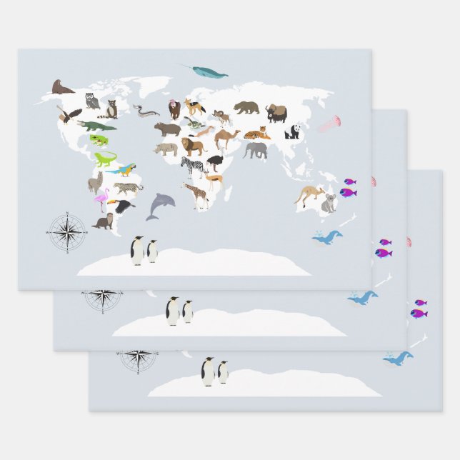 Kids World Map Animes Geschenkpapier Set (Set)