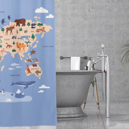Kids World Map Niedlich Whimsical Modern Duschvorhang