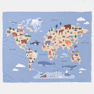 Kids World Map Niedlich Whimsical Modern Fleecedecke