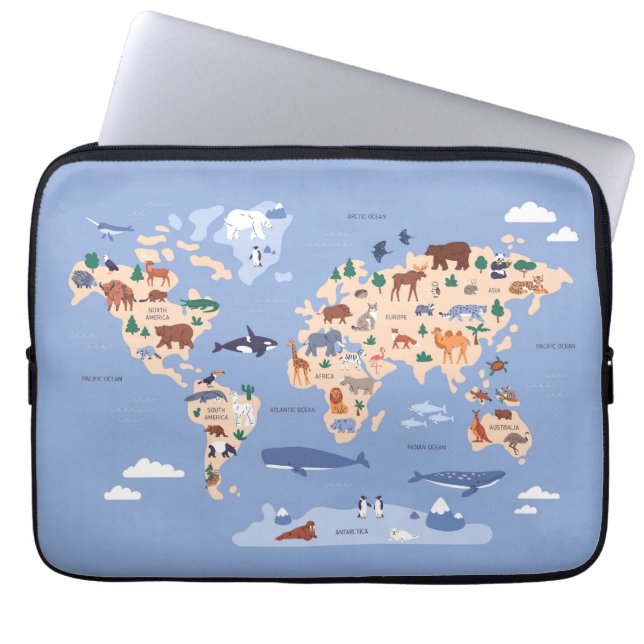 Kids World Map Niedlich Whimsical Modern Laptopschutzhülle (Vorderseite)