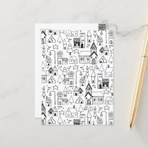Kids Xmas Village Whimsical Black & White Einladun Postkarte