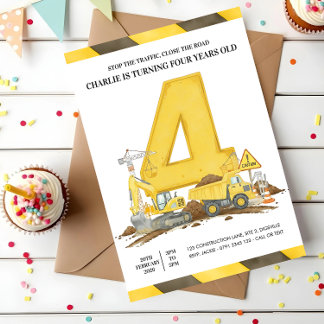 Kids Yellow Construction Truck Birthday Party Einladung