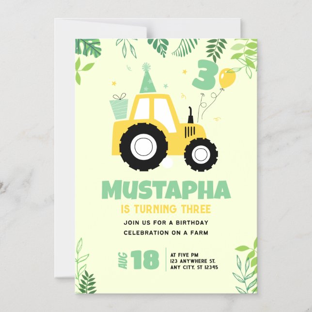 Kids Yellow Farm Tractor 3rd Birthday Party  Magneteinladung (Vorderseite)