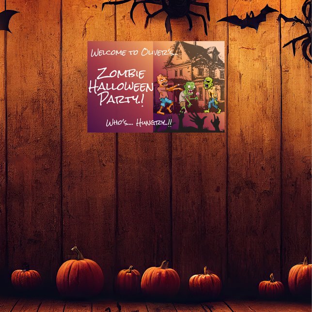 Kids Zombie Halloween-Party Poster (Zombie Halloween Party Wall Poster)