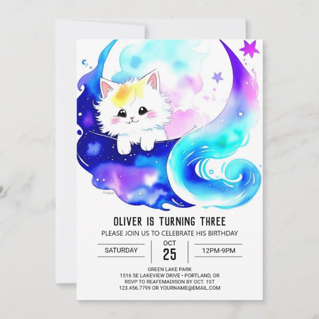 Kids'Boho Kitten Geburtstag Einladung (Vorderseite)