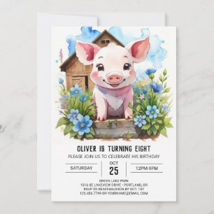 Kids's Watercolor Barnyard Pig Birthday Einladung