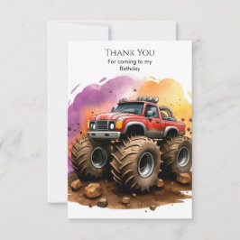 Kids's Watercolor Monster Truck Birthday Dankeskarte