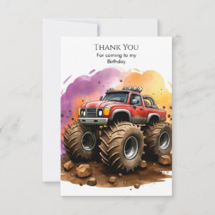 Kids's Watercolor Monster Truck Birthday Dankeskarte
