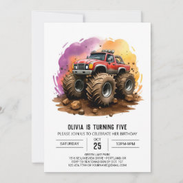 Kids's Watercolor Monster Truck Birthday Einladung