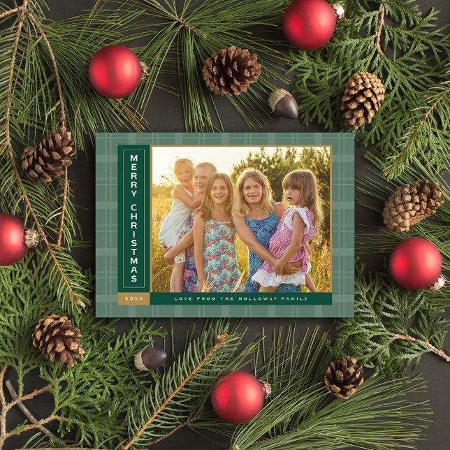 Kiefer Karo Seitenleiste Feiertagskarte (Pine Green Sidebar Photo Holiday Card)