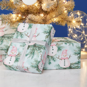 Kiefer Rosa Weiße Schneemann Mädchen Geschenkpapier