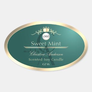 Kiefer-Teal-Produktlabel Goldrahmen-Logo-Monogramm Ovaler Aufkleber