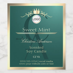 Kiefer-Teal-Produktlabel Goldrahmen-Logo-Monogramm Weinetikett