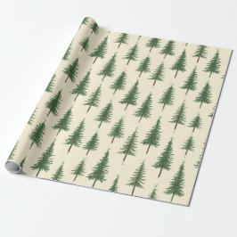 Kieferbäume Beige Aquarell Weihnachten Urlaub Geschenkpapier
