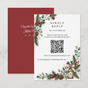Kieferbeeren Winter Weihnachten Hochzeit QR-Code RSVP Karte