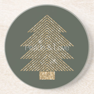 Kiefergrün Gold Glitzy Glitter Weihnachtsbaum    Getränkeuntersetzer