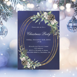 Kiefergrün Goldrahmen Blau Weihnachtsgebäck Party Einladung
