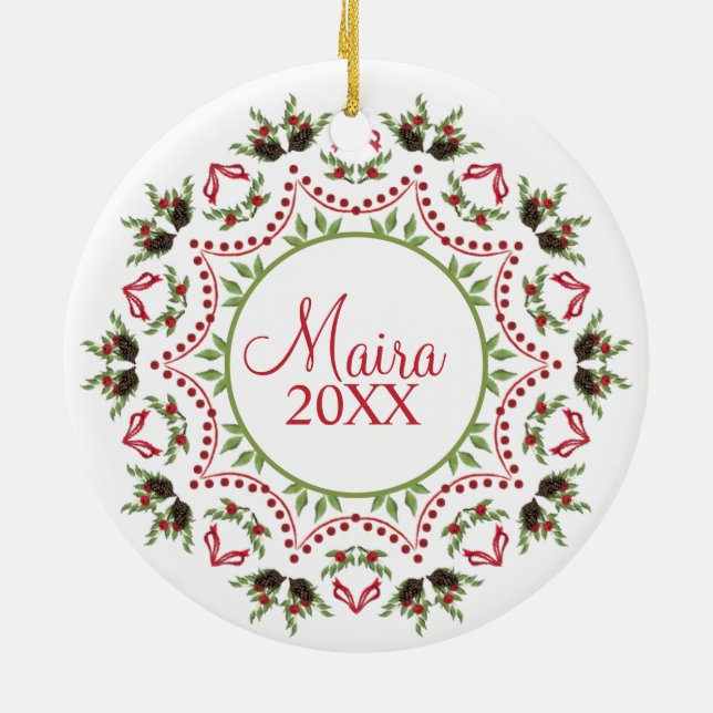 Kiefern und Beeren Mandala Foto Ornament (Hinten)